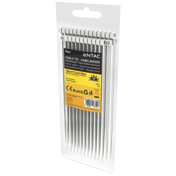 Entac Plastične vezice 2,5mm x 100mm, 50 kom. - Cable Tie 2.5mmx100mm White