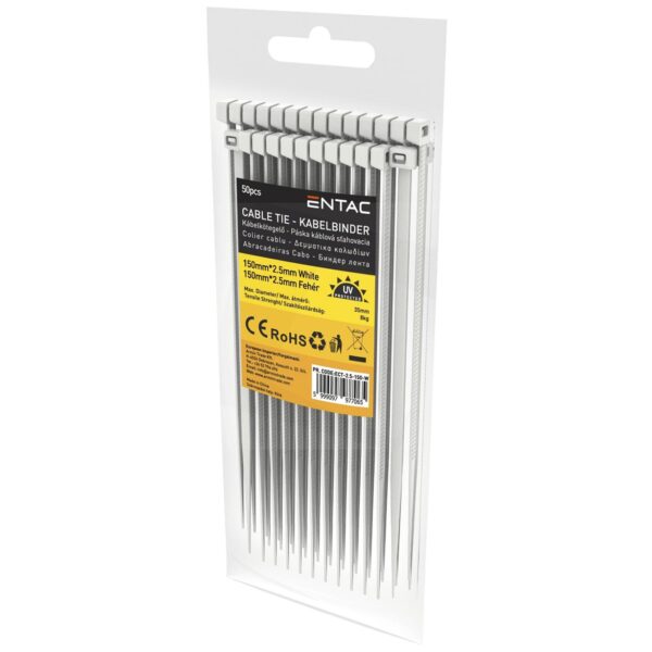 Entac Plastične vezice 2,5mm x 150mm, 50 kom. - Cable Tie 2.5mmx150mm White