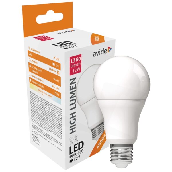 Avide Sijalica, LED 12W, E27, 4000K, 230V AC, bijela svjetlost - Globe A60 12W E27