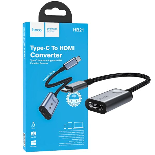 hoco. Konverter USB type C na HDMI, 4K - HB21
