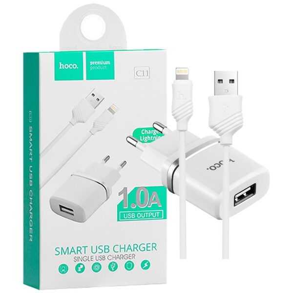 hoco. Punjač kućni sa Lightning kabelom, 1.0 A - C11 Smart single USB, Lightning