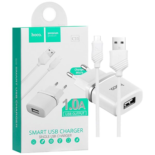 hoco. Punjač kućni sa micro USB kabelom, 1.0 A - C11 Smart single USB, micro USB