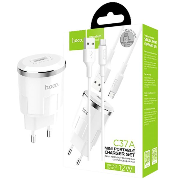 hoco. Punjač kućni sa micro USB kabelom, 2.4 A - C37A Thunder power, set, microUSB