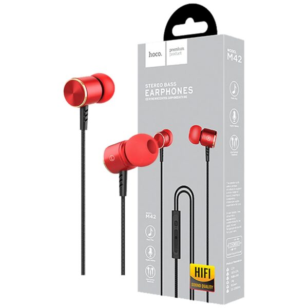 Slušalice HOCO sa mikrofonom, 3.5 mm,dužina kabela 1.2 met,crvena